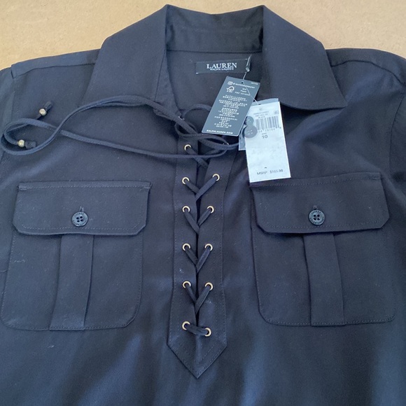 NWT Lauren Ralph Lauren Twill Lace Up Dress. Size 10 - Picture 5 of 7